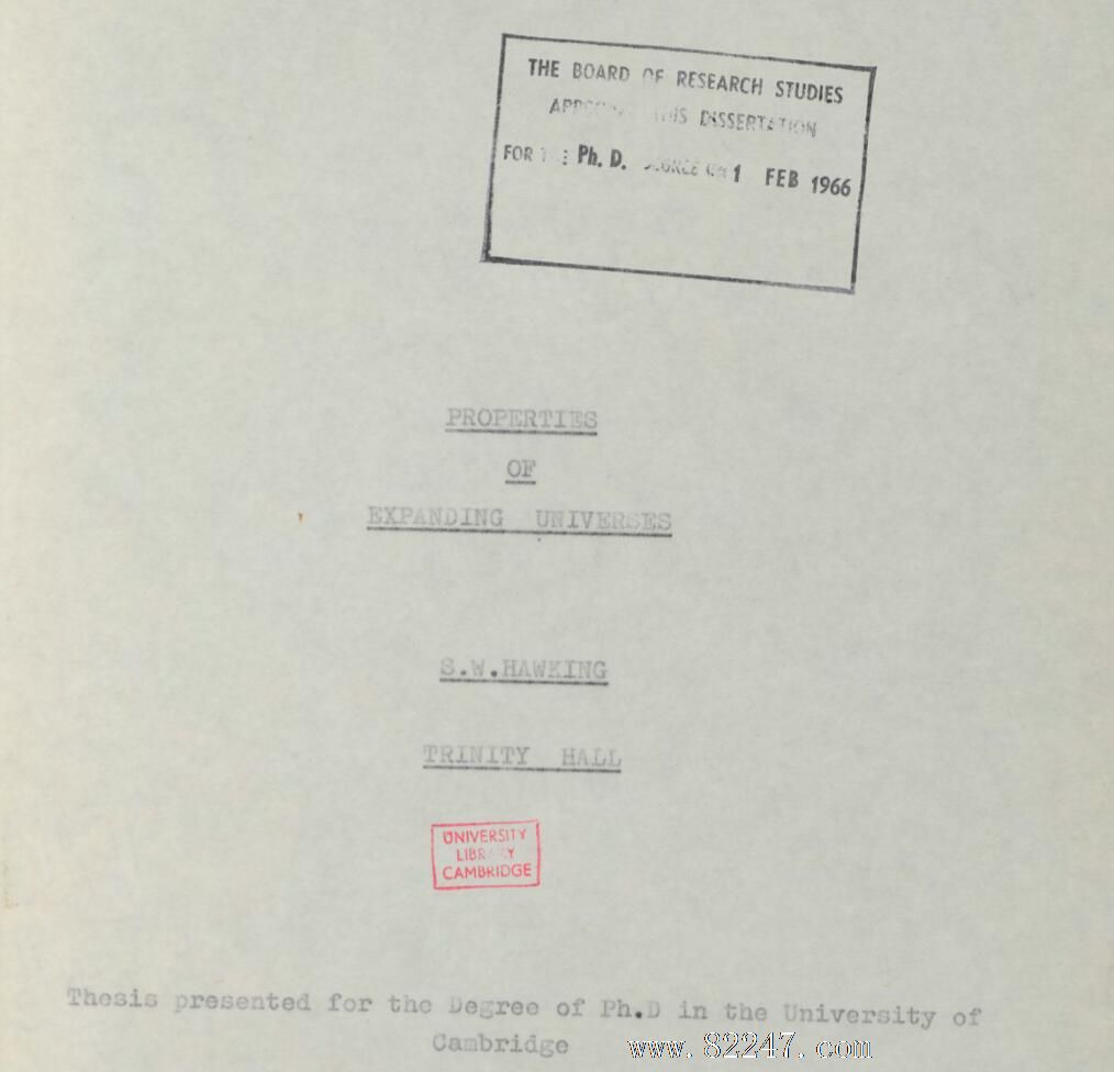 霍金公开 24 岁博士论文 附原文下载 霍金公开 24 岁博士论文 附原文下载